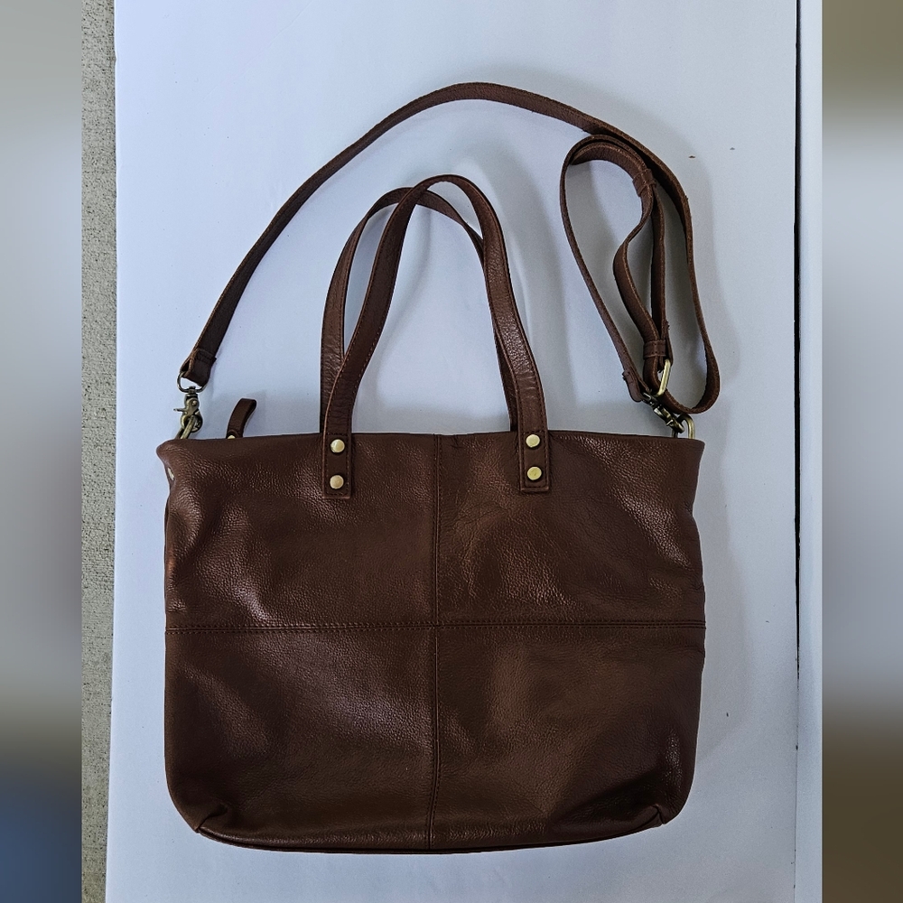 Classic Brown Leather Tote Bag with Removable Strap